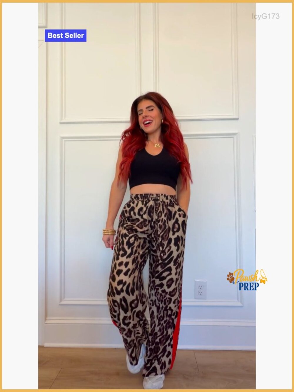 Wide Leg Palazzo Trousers with Pockets Leopard Print High Waisted - Picture 7 of 7